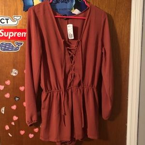 Forever 21 Lace Up Front Coral Romper